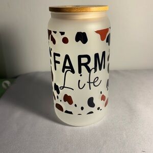 Farm Life Frosted Glass Jar with Gold Lid